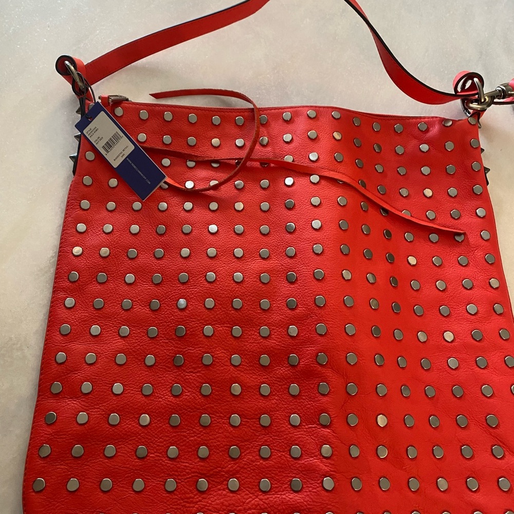 Stylish Hot Red Studded Shoulder Bag